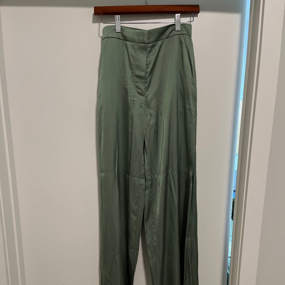Satin olive green pants